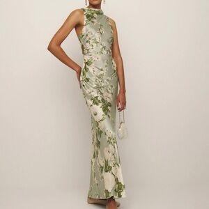 Reformation Anaiis Silk Dress Tarragon